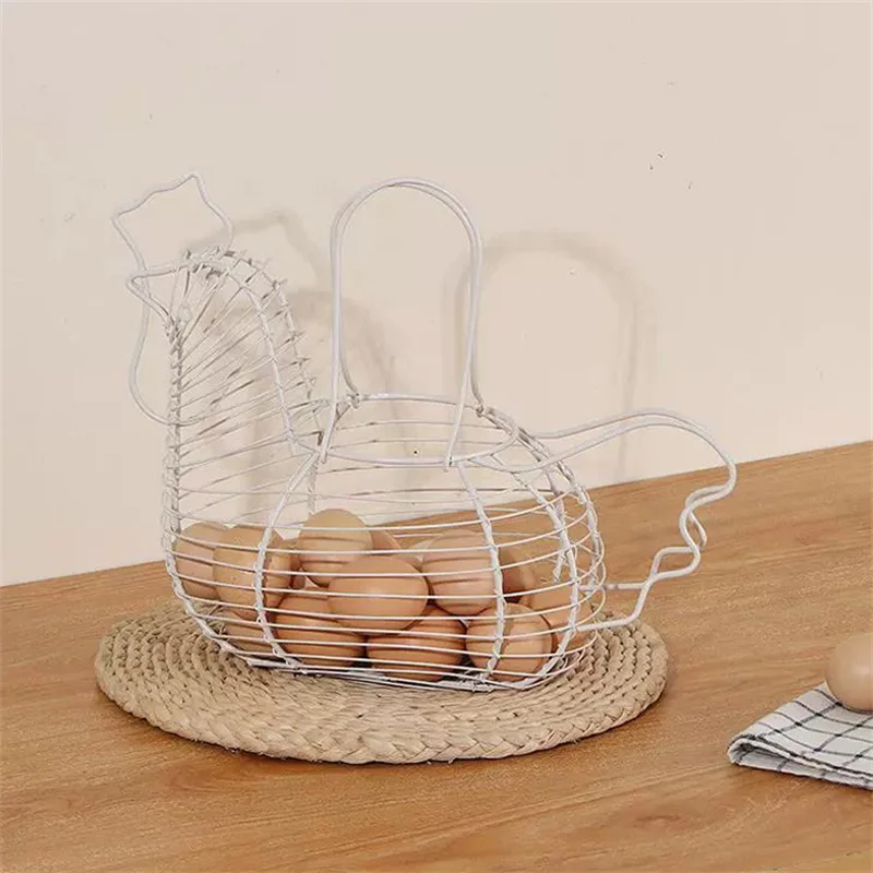 Iron Art Eggs Storage Basket Chicken Shaped Egg Holder Household Vegetables Fruit Container Organizer Rack Basket