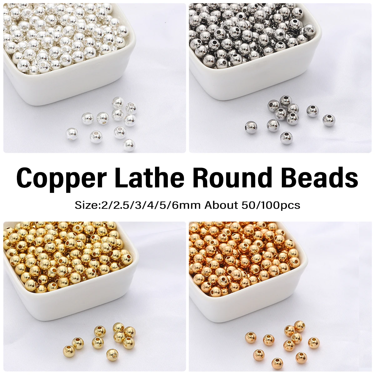 

2/2.5/3/4/5/6mm Copper Lathe Round Beads Loose Ball Beads For Jewelry Making DIY Bracelet Necklace Accessories 50/100pcs