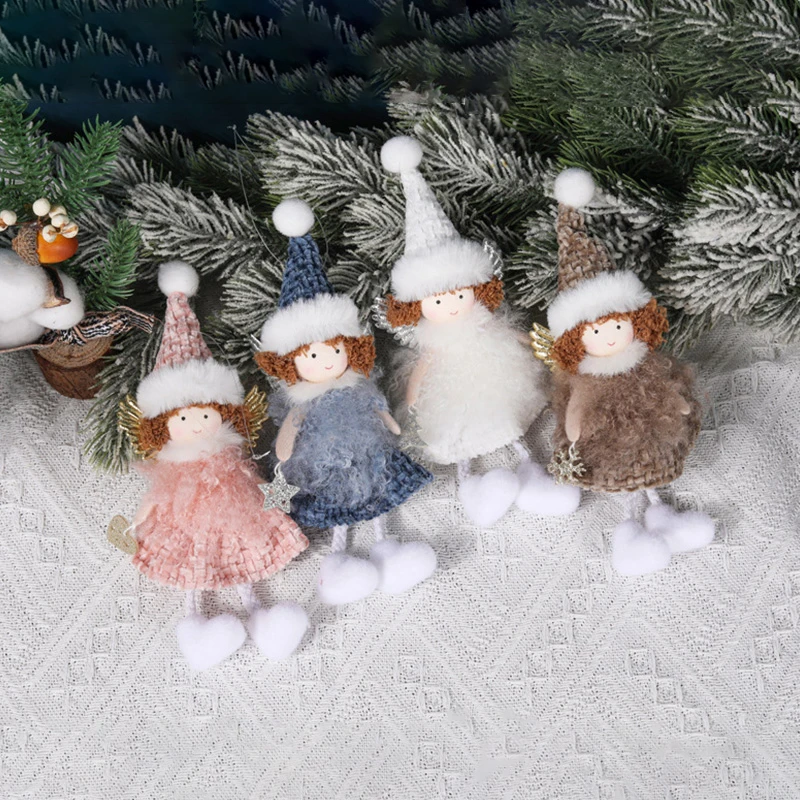 Christmas Plush Angel Doll Pendant with Wings Cute Doll Xmas Tree Hanging Ornaments New Year Home Party Decorations Kids Gifts