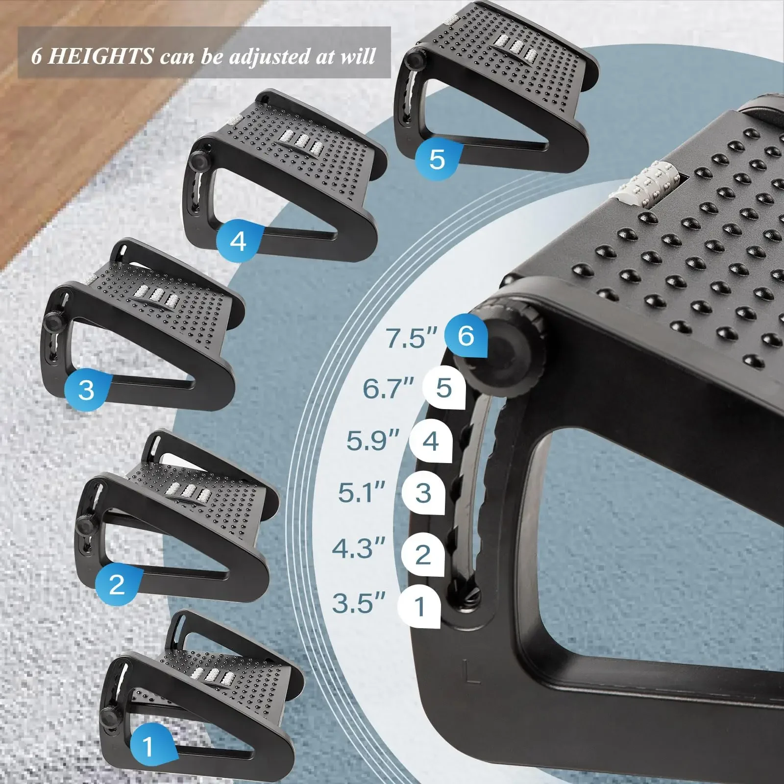 تخفيف آلام العمل من المنزل - مسند قدم تحت المكتب مع بكرات تدليك، مسند قدم مريح لدعم ساق المكتب