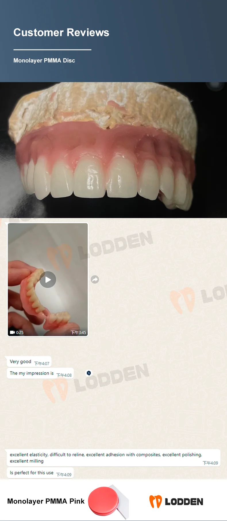 Lodden Dental PMMA Monolayer 98 mm für Dentallabormaterial Preshade Monochrome Harzscheibe CAM/CAD VITA 16 Farben Zahnarztmaterialien – Detail 4