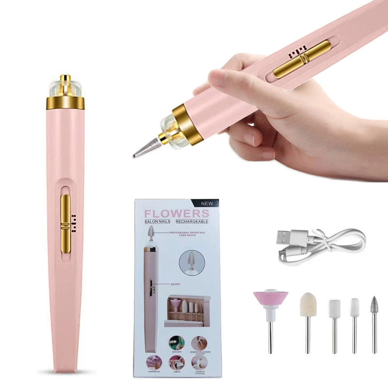 

5 in 1 Electric Nail Polish Drill Machine With Light Portable Mini Electric Manicure Art Pen Tools For Gel Remover pulidora