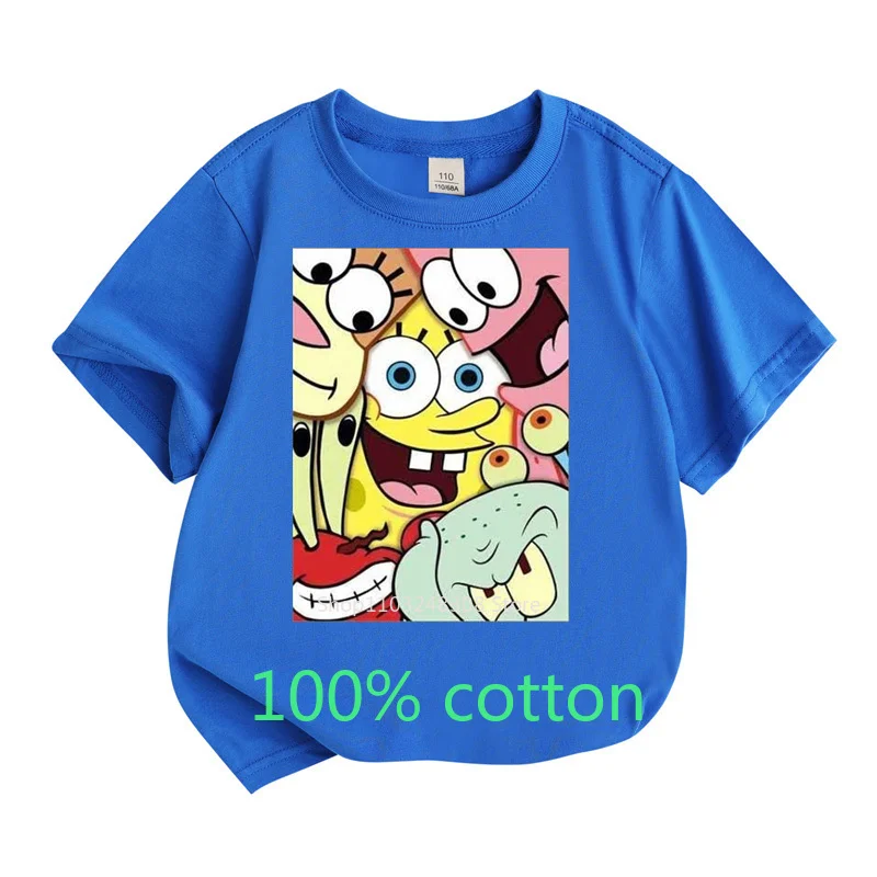 Mr. Krabs Squidward  Sandy Spongebob T-shirt 100%Cotton  Children Round Neck Short-sleeved Boys Girls  Fashion Kids Clothes