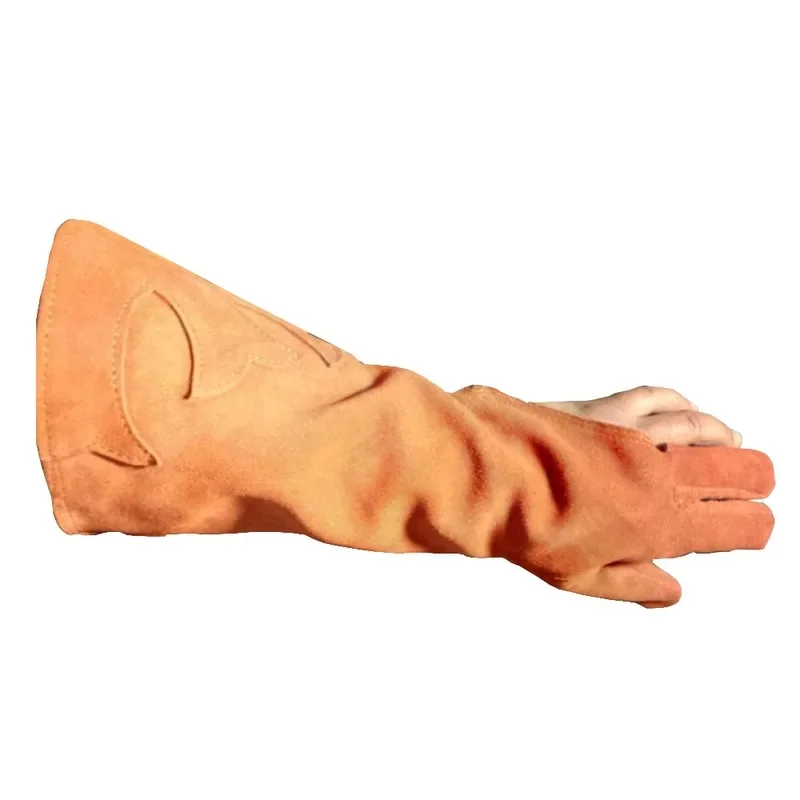 40cm Thick Leather Falconry Training Gloves, Fingerless Anti Bite Anti Scratch Protective Working Gloves for Eagle Birds