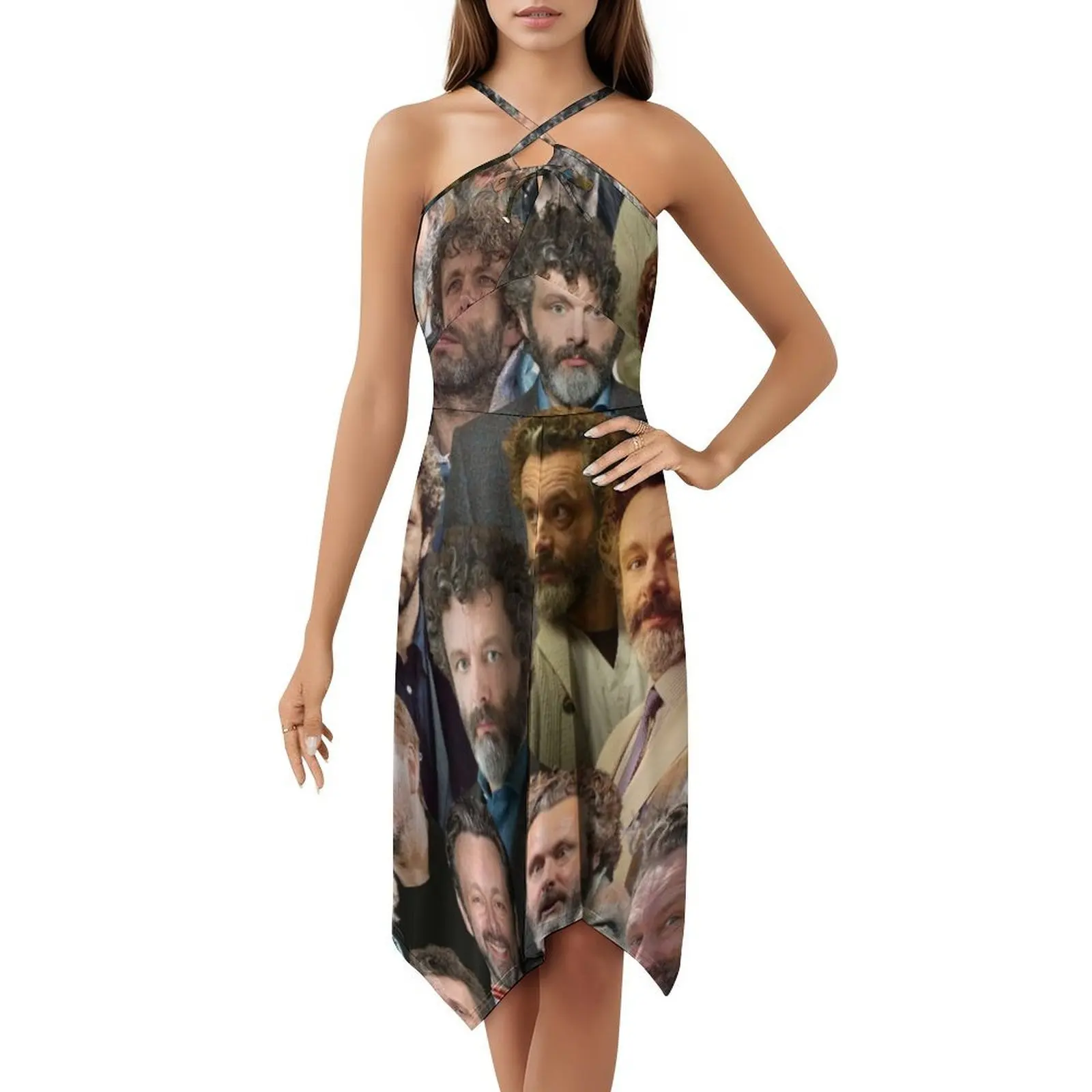 فستان مايكل شين بوهيمي بدون أكمام للنساء مطبوع عليه فساتين حفلات الشاطئ مايكل شين صور كولاج مايكل #5