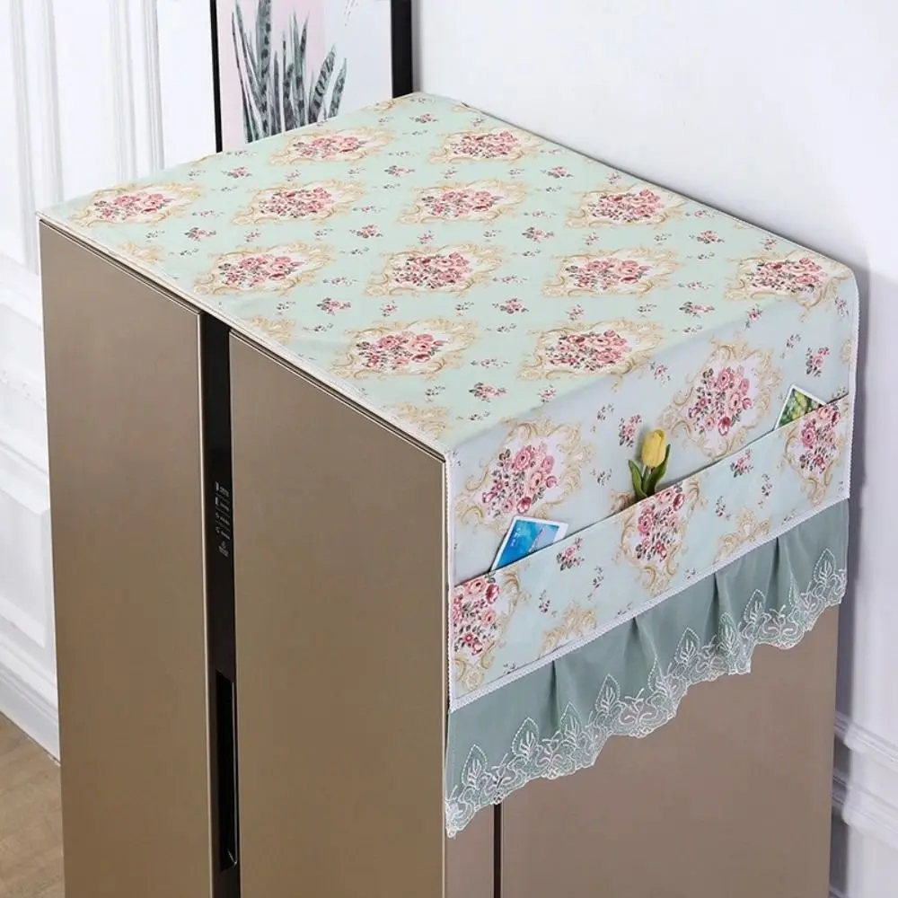 

70x170cm Refrigerator Dust Cover with Storage Pocket Flower Pattern Protective Cover Art Cloth Washable Dust-proof Cover