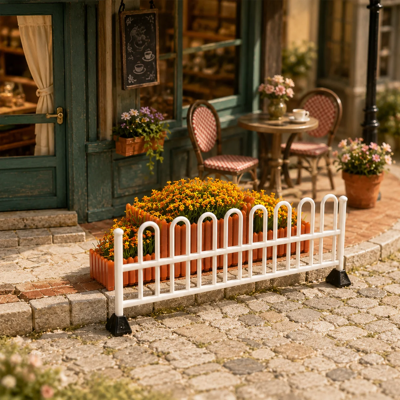 2 pcs Miniature Fence Flower Box Set, Dollhouse Courtyard Flower Bed Fence Sand Model Scene Landscaping Accessories