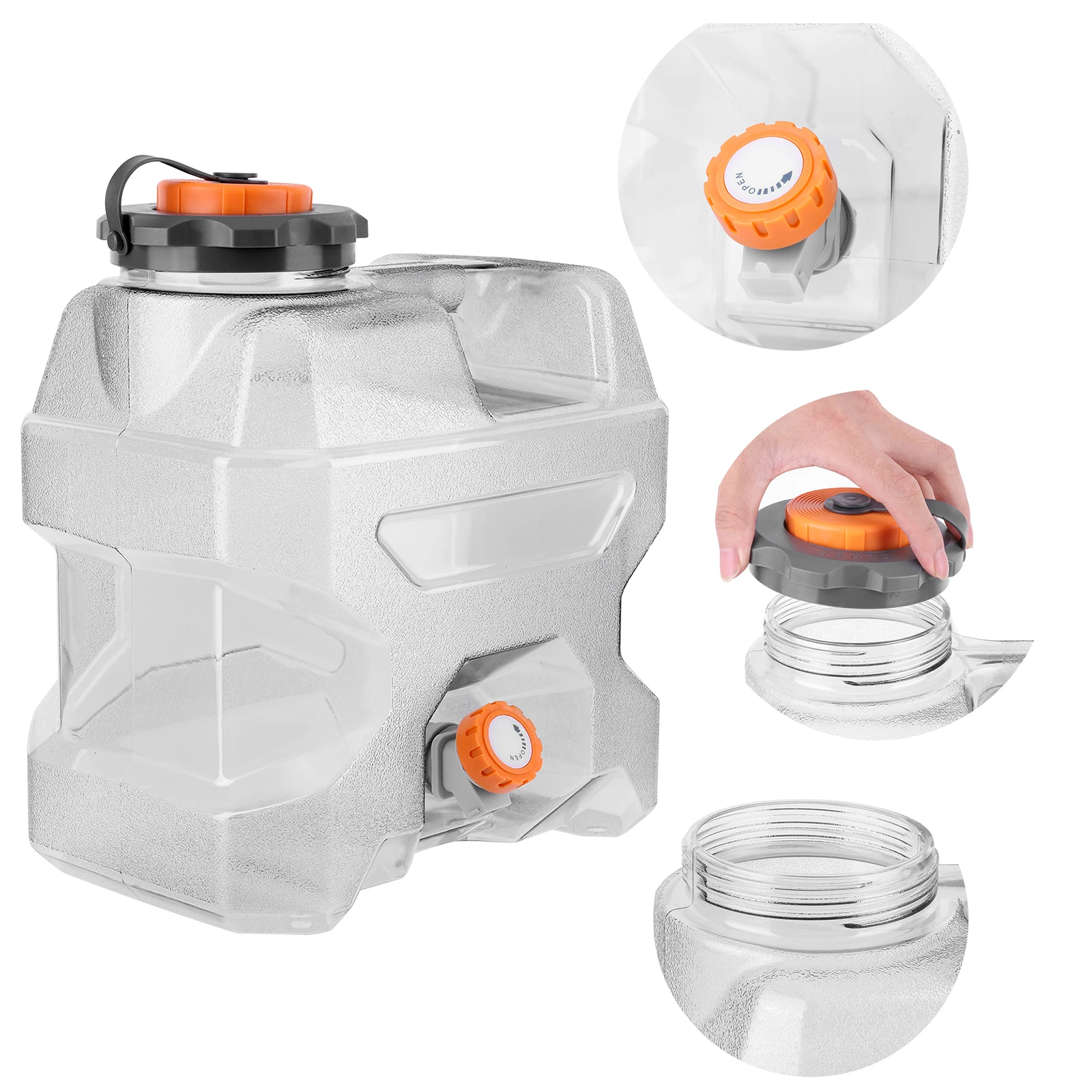 

12L Water Container Clear Gray Emergency Water Storage with Spigot Brush Portable Water Tank for Outdoor Hiking Camping Home Use
