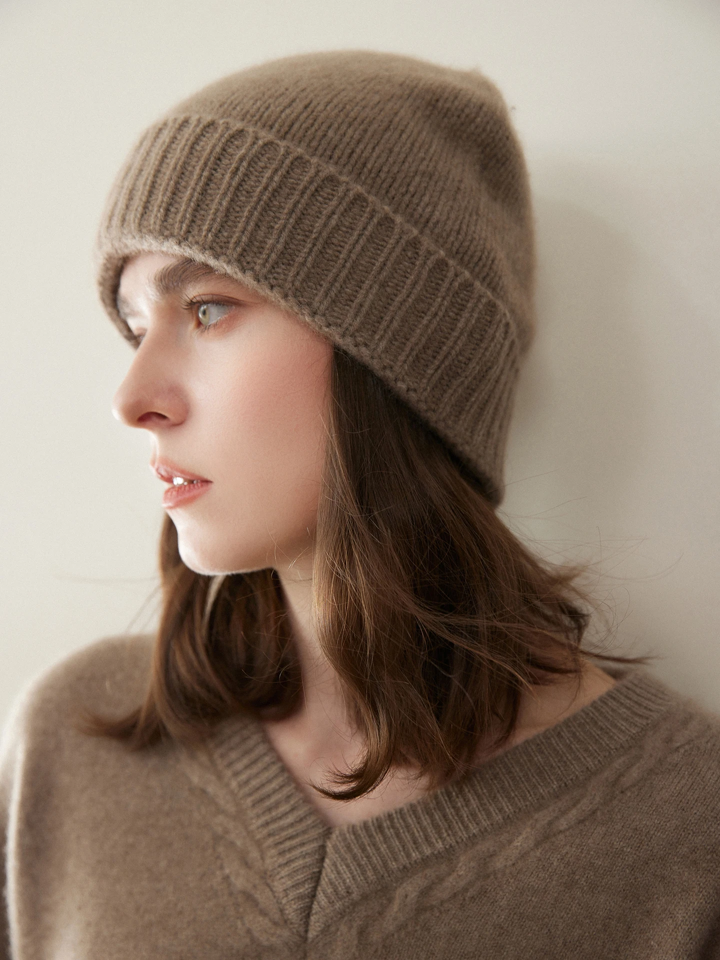 Winter Hat For Women 100%Cashmere Beanie Cap High Quality Outdoor Casual Solid Color Ribbed Cuffed Knitted Bonnet Soft Warm Caps