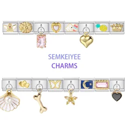 Colorful Y2k Italian Charm Links Bracelets Series Shell Pearl Crystal Butterfly Handmade Chain Cute Pendant Stone Bangle Jewelry