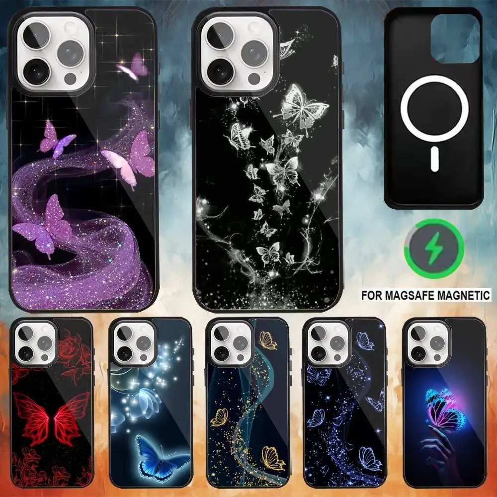 

Glow in the dark butterfly Phone Case For iPhone17,16,15,14,13,12,11 Plus,Pro Max Magnetic Magsafe Wireless Charging