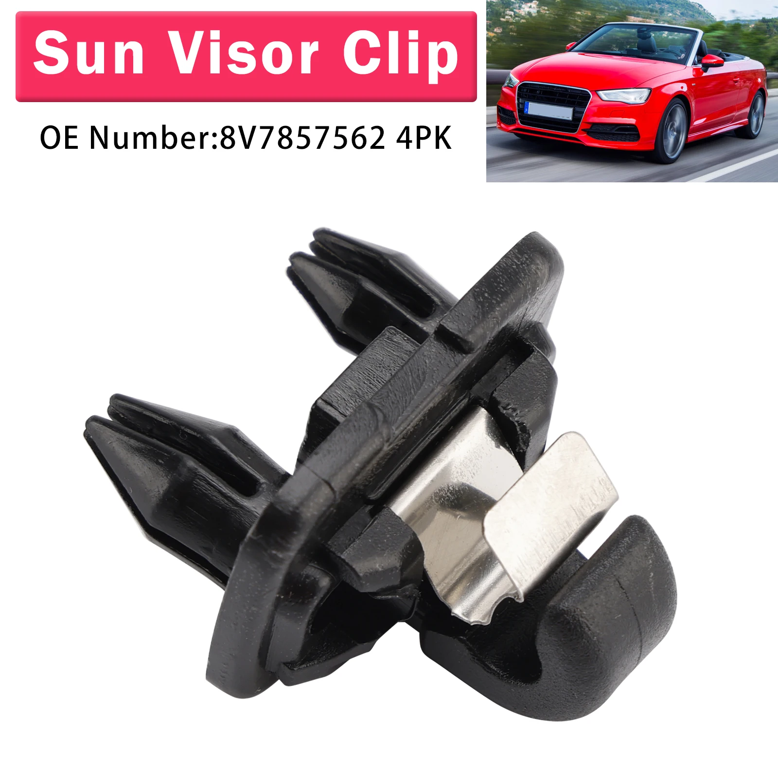 Sun Visor Clip 8V7857562 4PK For Audi A3 A5 Cabriolet TT Roadster 2017 2018 2019