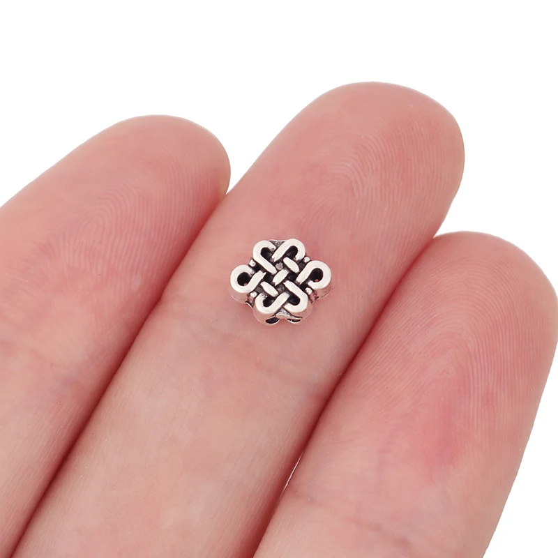 100 Uds. De abalorios espaciadores de nudo chino de Color plateado/dorado para DIY, collar, pulsera, accesorios para hacer joyas