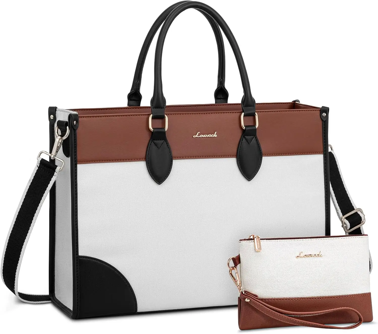 

Waterproof Laptop Bag for Women 15.6', Tote with Cup Holder, Professional Work & Office Briefcase, 2 PCS