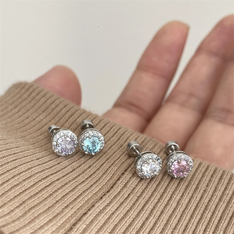 1PCS Shiny Blue Zircon Stainless Steel Ear Bone Nail Full of Rhinestone Screws Earrings for Women Cochlea Piercing Body Jewelry