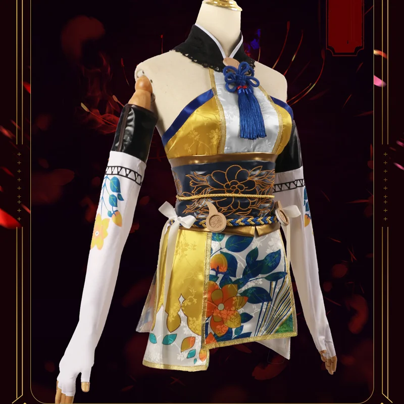 Gioco Naraka: Bladepoint Kurimi Costume Cosplay Abito dorato e bianco Ricama Guanti con cintura Parrucca lunga Puntelli per giochi di ruolo di Halloween