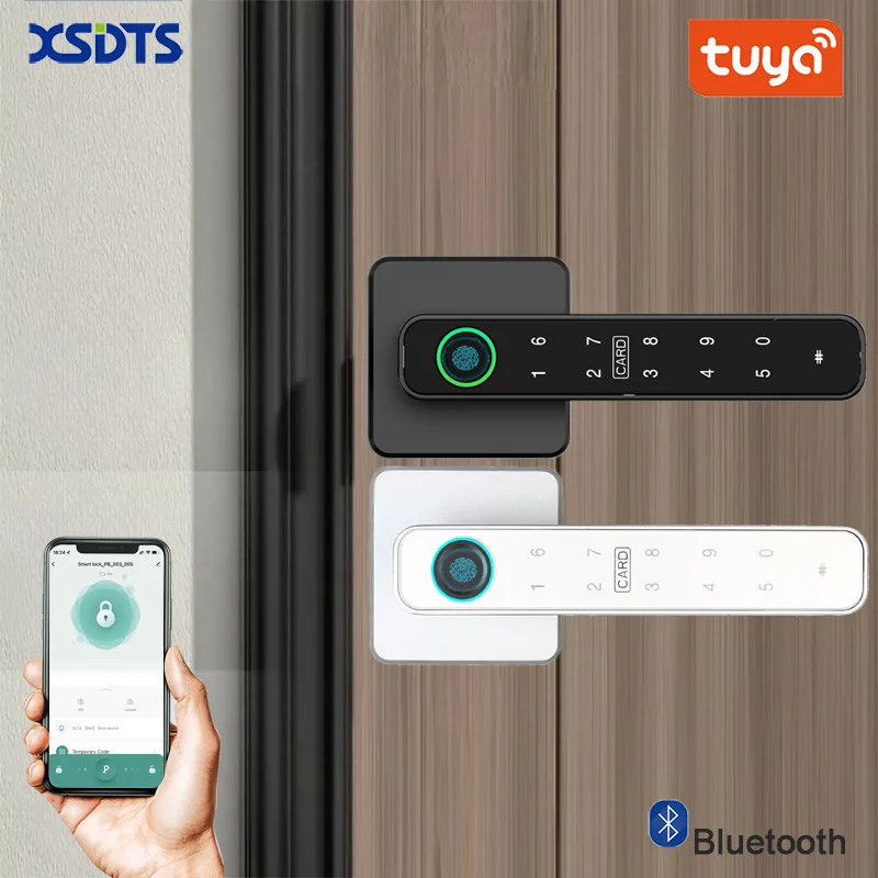 XSDTS Smart Door Lock Tuya Handle Fingerprint Key Card Digital Door Lock Keypad Key Entry Electronic Lock Home House Apartment