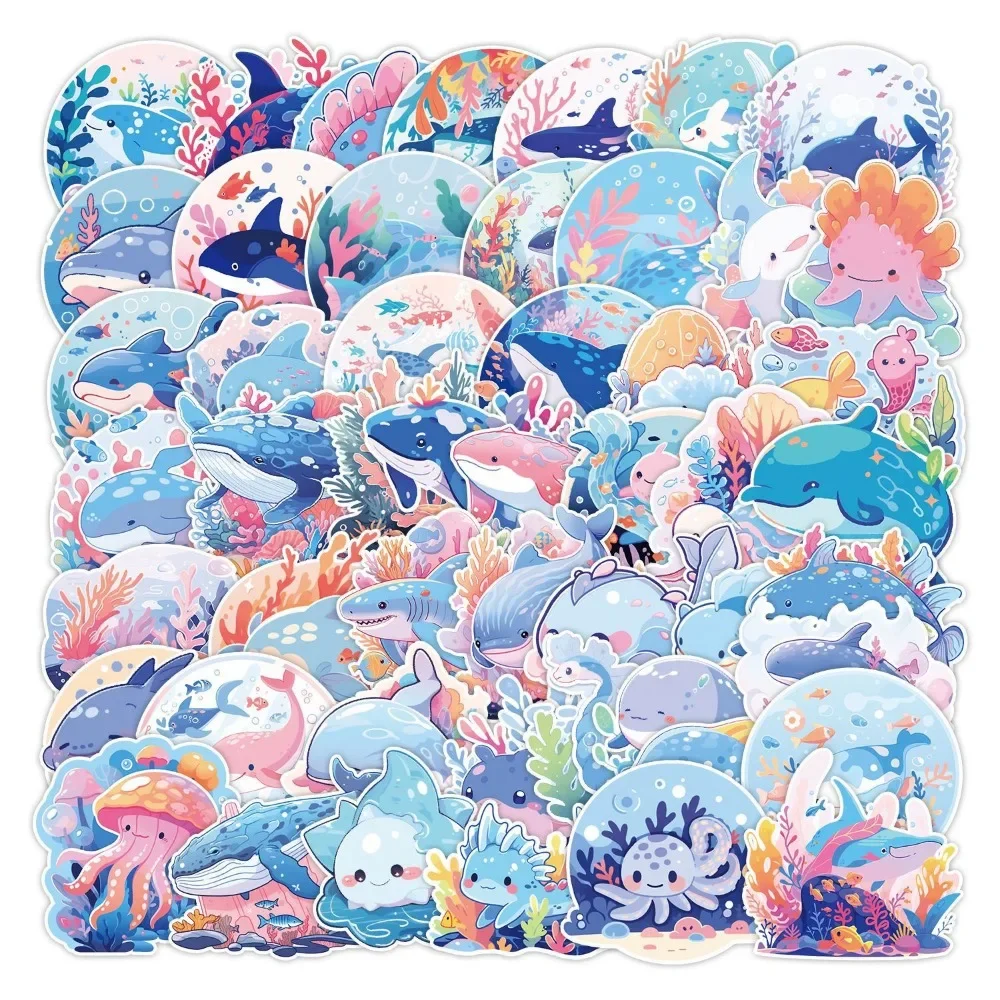 

10/50Pcs Sea World Animal Decals Blue Ocean Art Painting Stickers for Kids DIY Suitcase Notebook Phone Laptop Cartoon Sticker