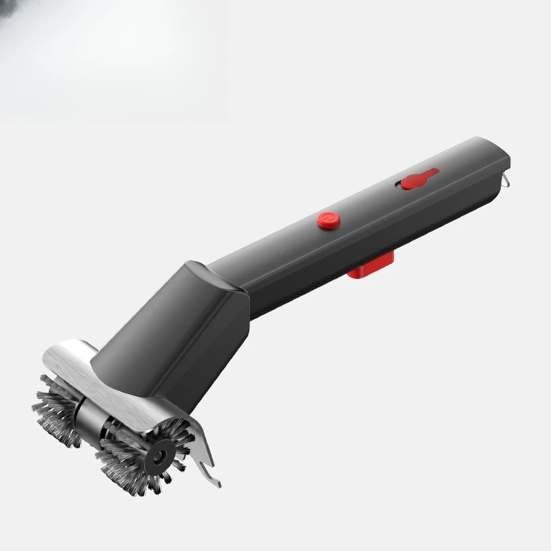 

Электрическая моющаяся щетка для барбекю с длинной ручкой, двойным колесом и жесткой щетиной из нержавеющей стали