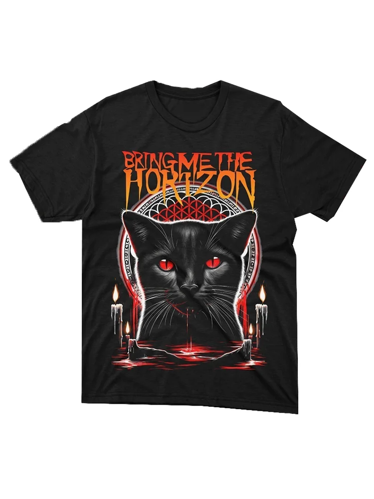 

Футболка Horizon Band Metal Ro American Punk Text T-shirt из дышащего хлопка, впитывающего пот, с коротким рукавом и круглым вырезом