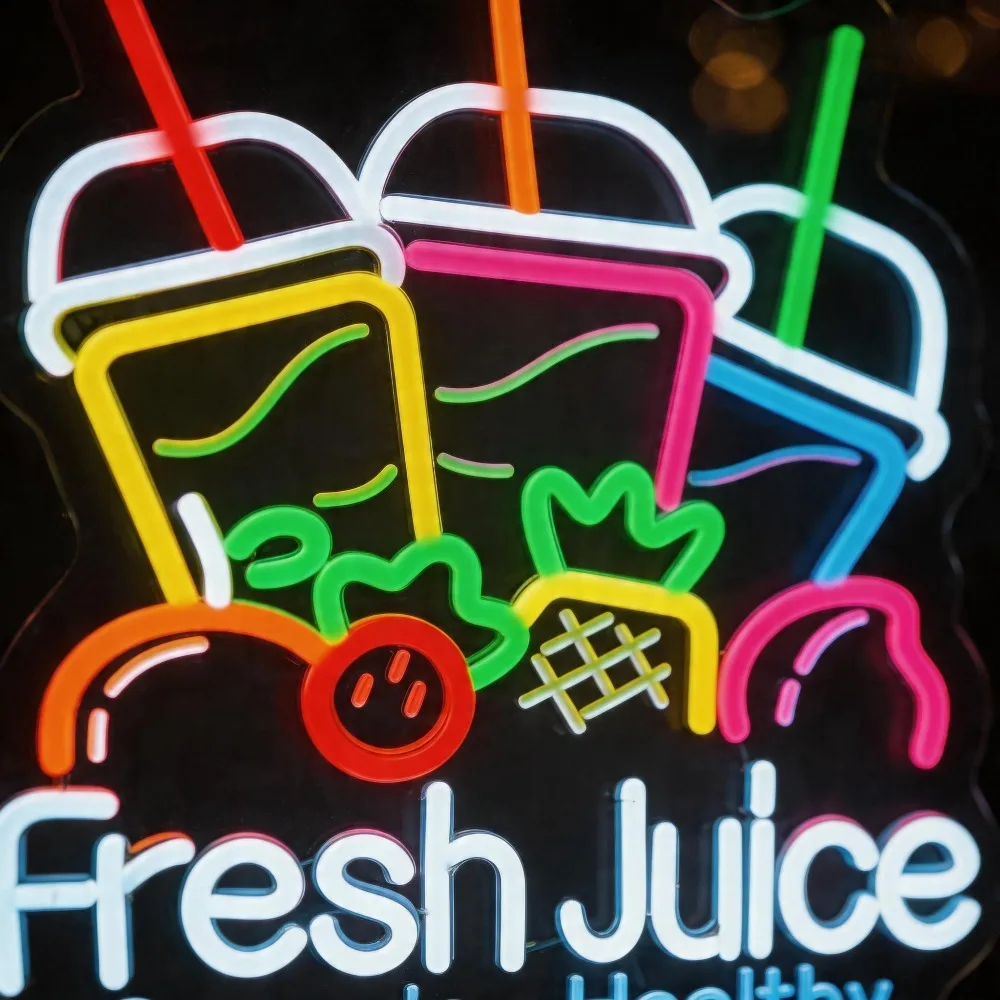 Fresh Juice Neon Sign Light USB Powered with Switch, Plastic Wall Hanging Decor Light for Juice Bar, Café, Food Truck & Bakery