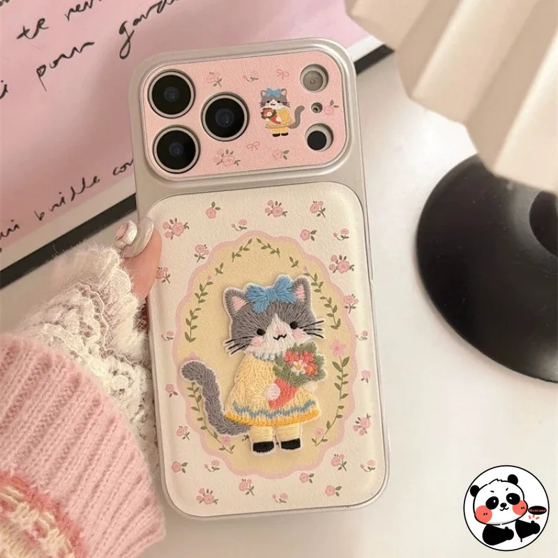 Cartoon Cute Cat Flower Cover For Samsung Galaxy A17 M17 F17 A16 A15 F15 A14 A13 M13 F12 M12 A11 A10S M10S PU Leather Casin