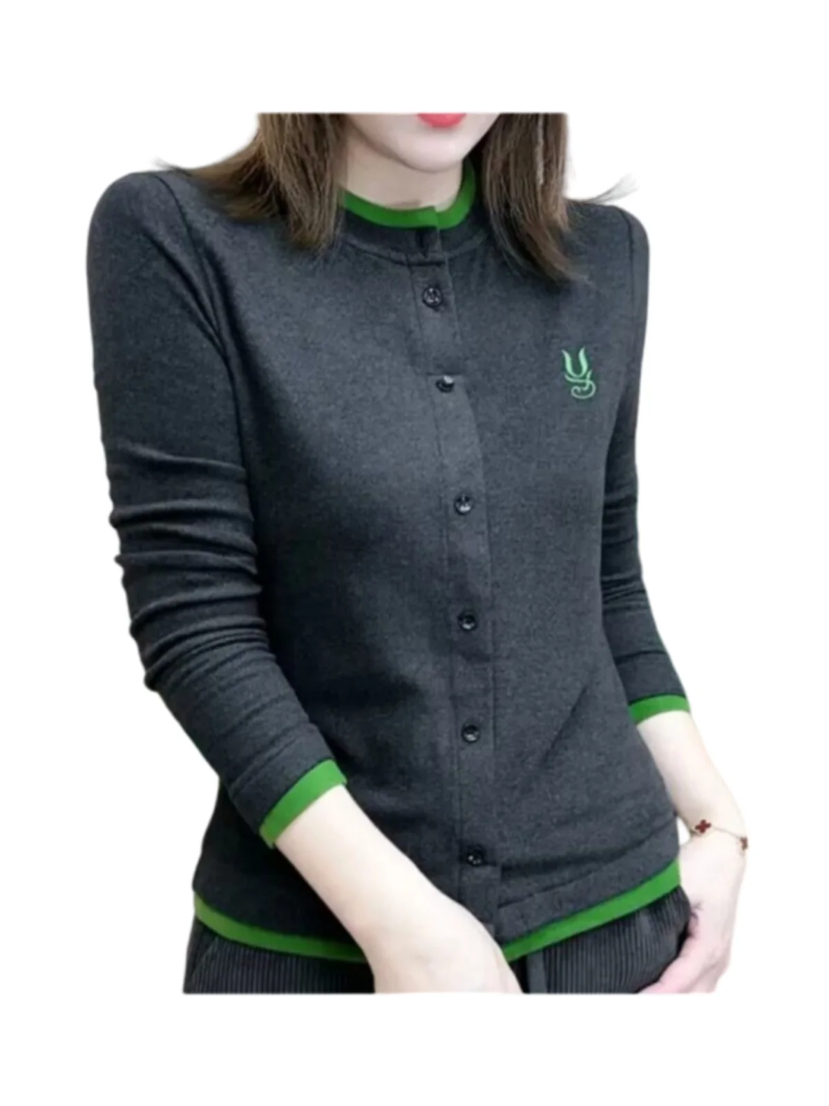 Faionable redondo ne bordado senhoras base de veludo irt outono inverno cor blo design botão acima clássico sle topo