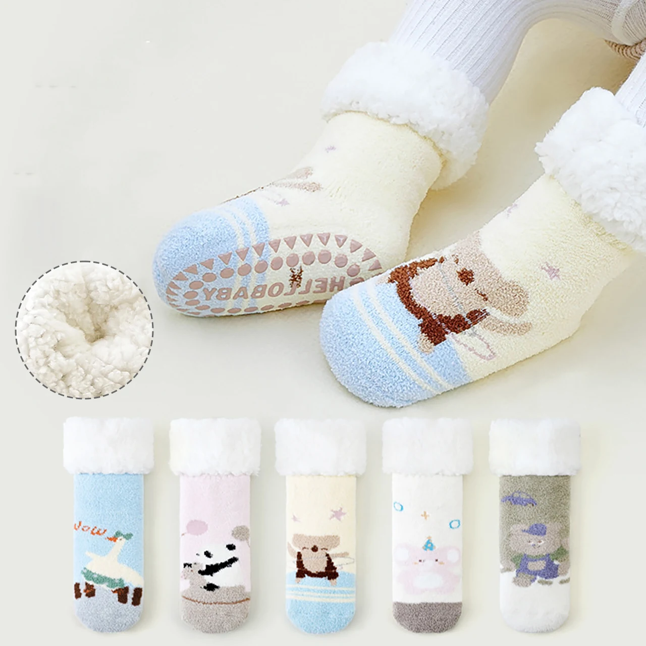 Baby Plush Socks Thick Fleece Thermal Footwear Winter Warm Terry Mid Tube Sock 0-4Year Boys Girls Kids Loose Mouth Floor Boots