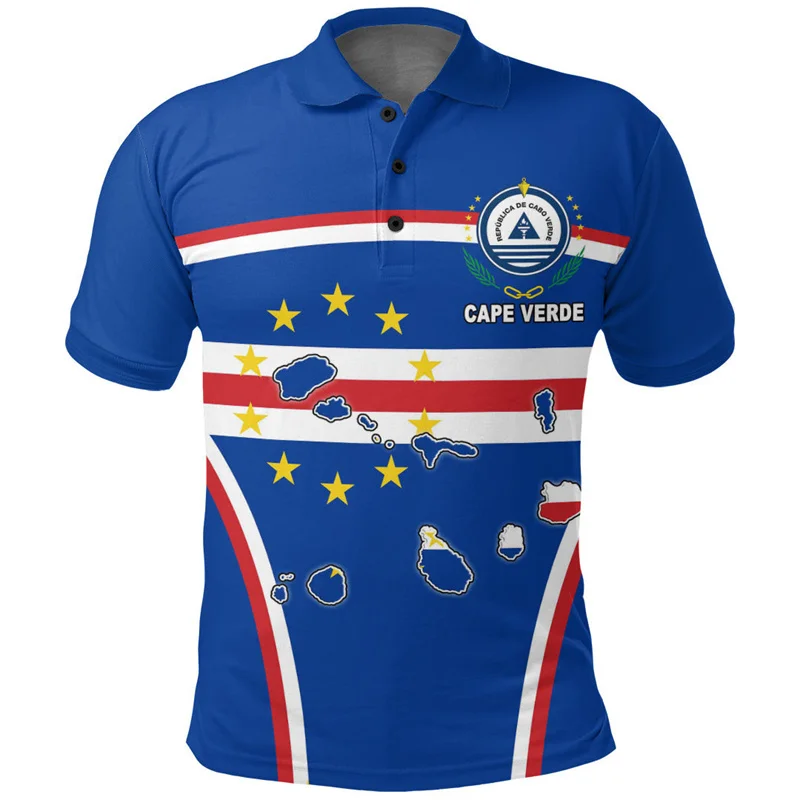 Cabo Verde Flag Map 3D Printed Polo Shirt The RepublicOf Cabo Verde Coat Of Arms Graphic Polo T Shirt Vintage Mens Clothing Polo