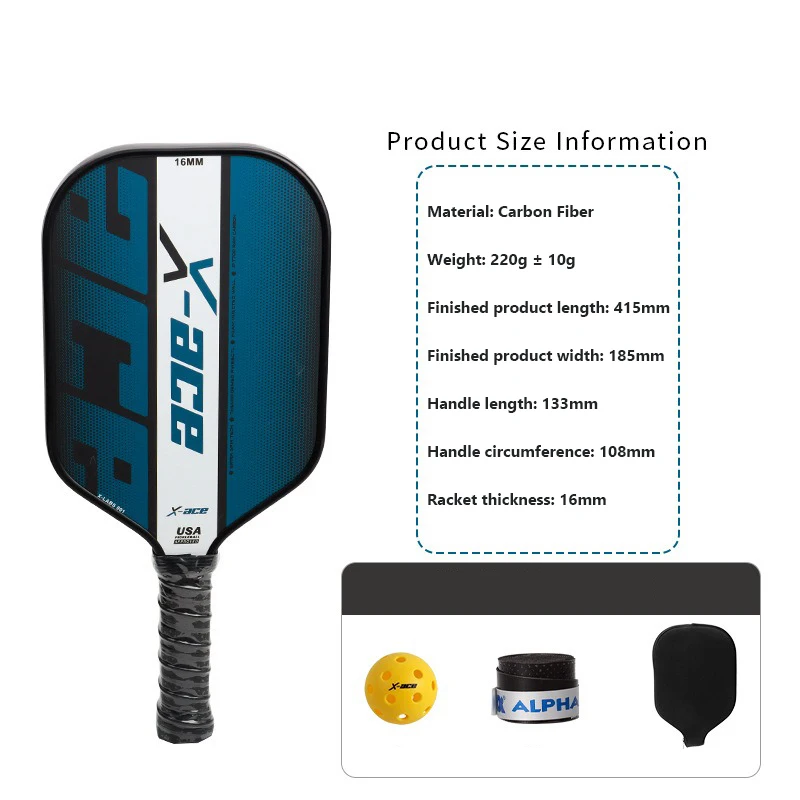 X-ACE-Koolstofvezel Pickleball Tennisracket Paddle Set, Professionele Competitie Pick Cricket, Sportracket