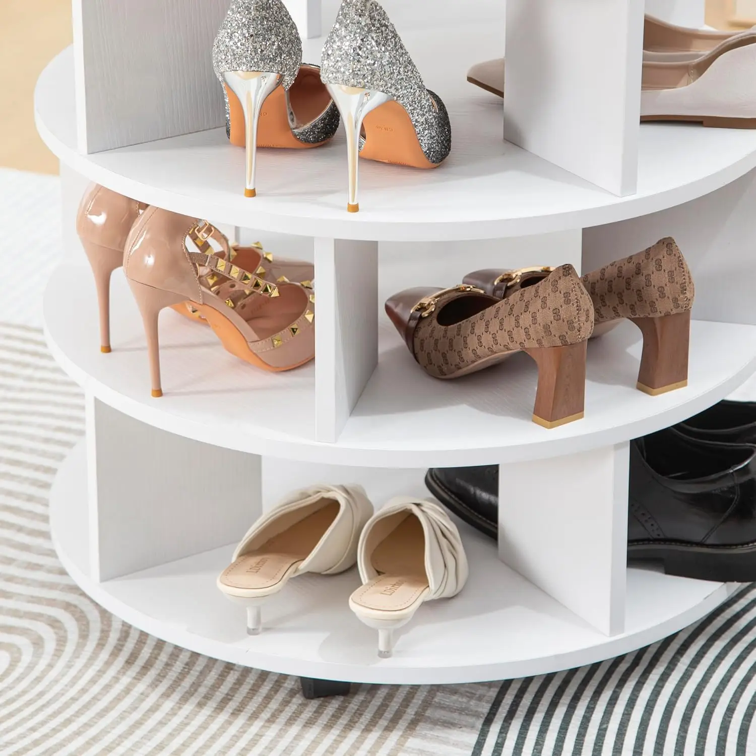 Rotating 4-Tier Shoe Rack 16-20 Pairs 360° Spinning Organizer with Wheels Entryway Storage 23.6x23.6x31.1