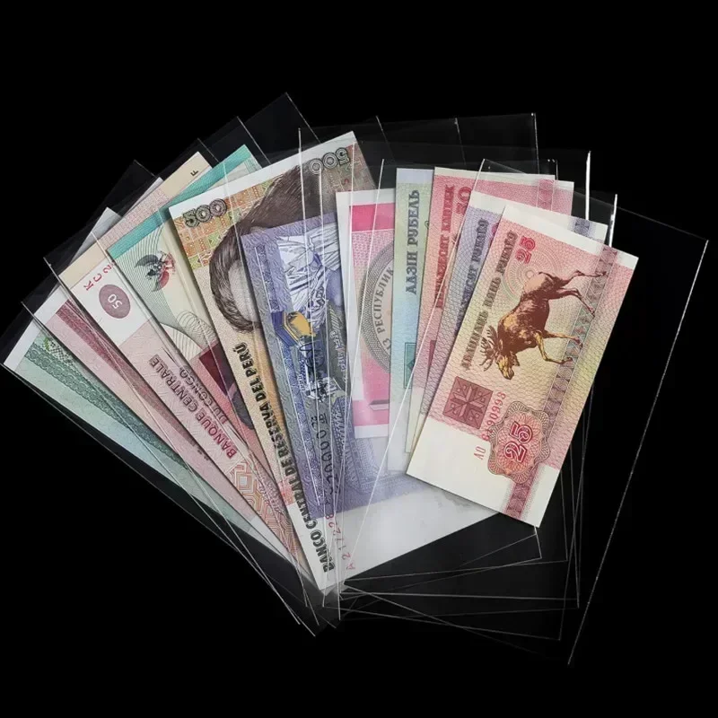 100 Pcs Clear Paper Money Holder Currency Collection Sleeves Paper Money Sleeves Bill Protector Bag Display Case Album Banknotes