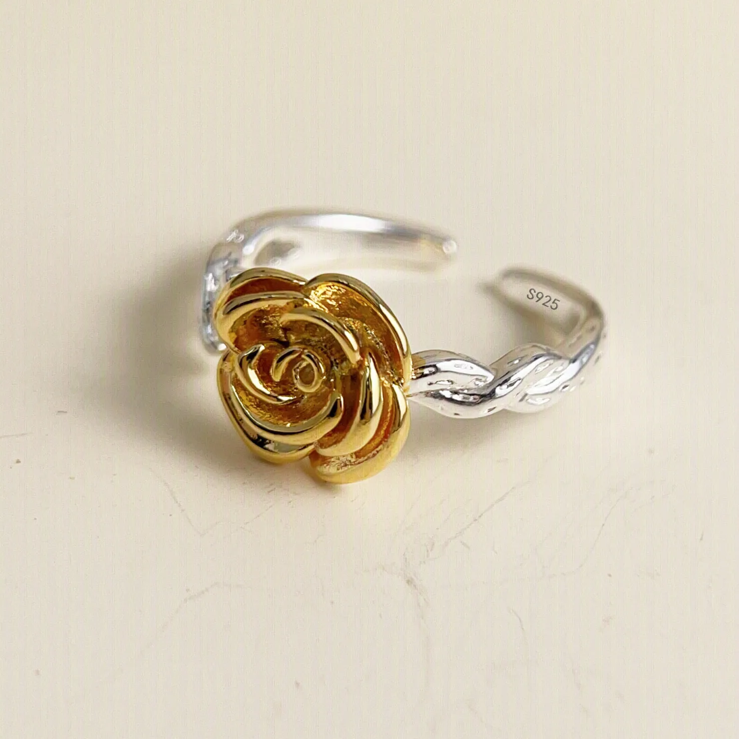 925 Sterling Silver Rings for Women Couple Minimalist Handmade Gold Flower Ring Fine Jewelry Gift Prevent Allergy
