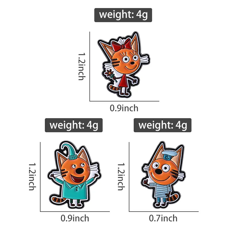 Cartoon Animation Three Cats Enamel Pins Cute Cat Cookie Candy Pudding Brooches Collar Lapel Pin Badge Jewelry Gift For Friends