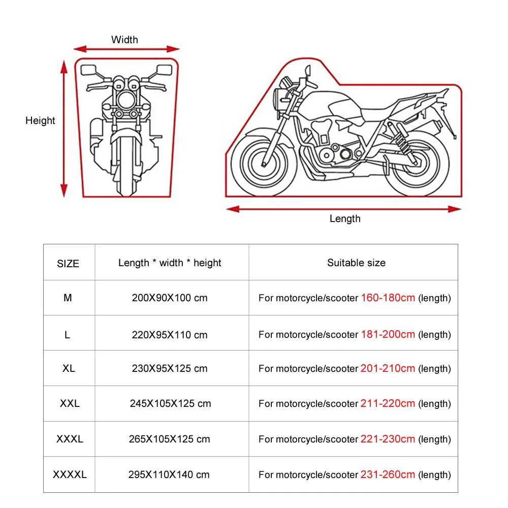 M L XL 2XL 3XL 4XL Motorcycle Cover Universal Outdoor Uv Protector All Season Waterproof Bike Rain Dustproof Motor Scooter Cover