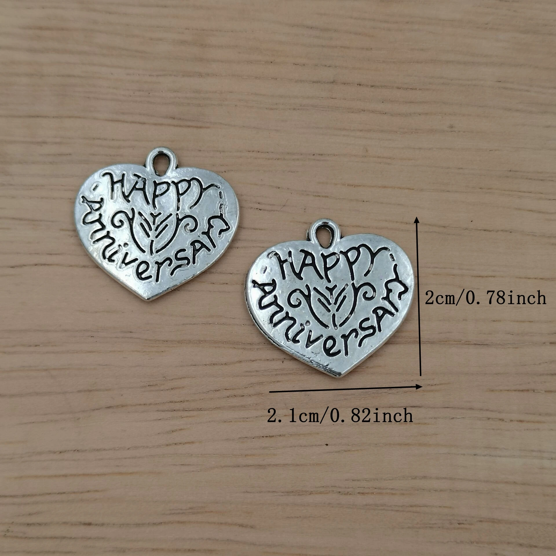 100Pcs Alloy Heart Happy Anniversary Charms Pendants For Jewelry Making Necklace DIY Accessories A-872