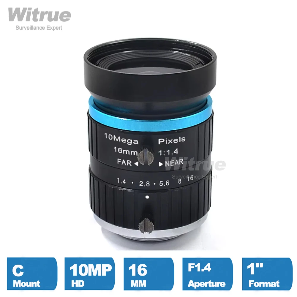 Obiektyw Witrue HD 4K 10MP 16mm z mocowaniem C, F1.4, 1 cal, o niskim zniekształceniu, do zastosowań przemysłowych i kamer monitoringu. — zdjęcie 3