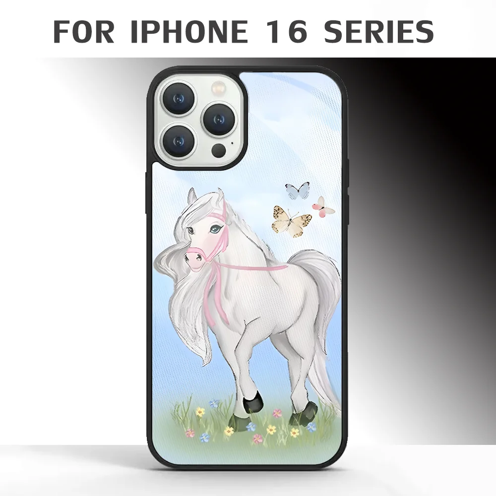 Precious Pony Phone Case For IPhone 16 16pro 16plus 16promax Pro Plus Max Mirror Acrylic PC TPU Cover