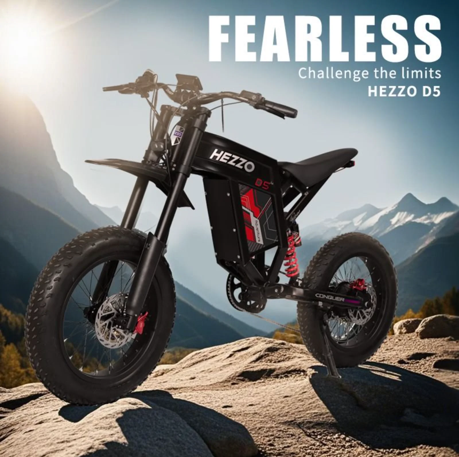 

Электрический кроссовый мотоцикл HEZZO D5 3000W 60V 43mph с мощными широкими шинами 20*4.0 для взрослых, запас хода 75-93 мили, в наличии на складе в США, гарантия 1 год