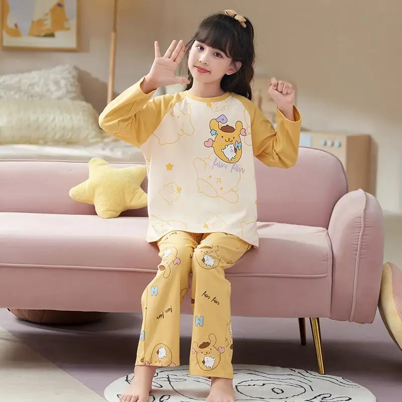 

Kawaii новая одежда «Hello Kitty» для девочек, пижамный комплект с длинными рукавами, аниме, мультфильм, весна-осень, домашняя одежда Sanrio для родителей и детей