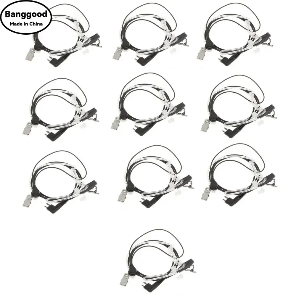 

10pcs Covert Acoustic Air Tube Throat Vibration Earpiece Headset PTT Mic 2-pin Plug for Motorola GP68 GP88 GP300 Walkie Talkie