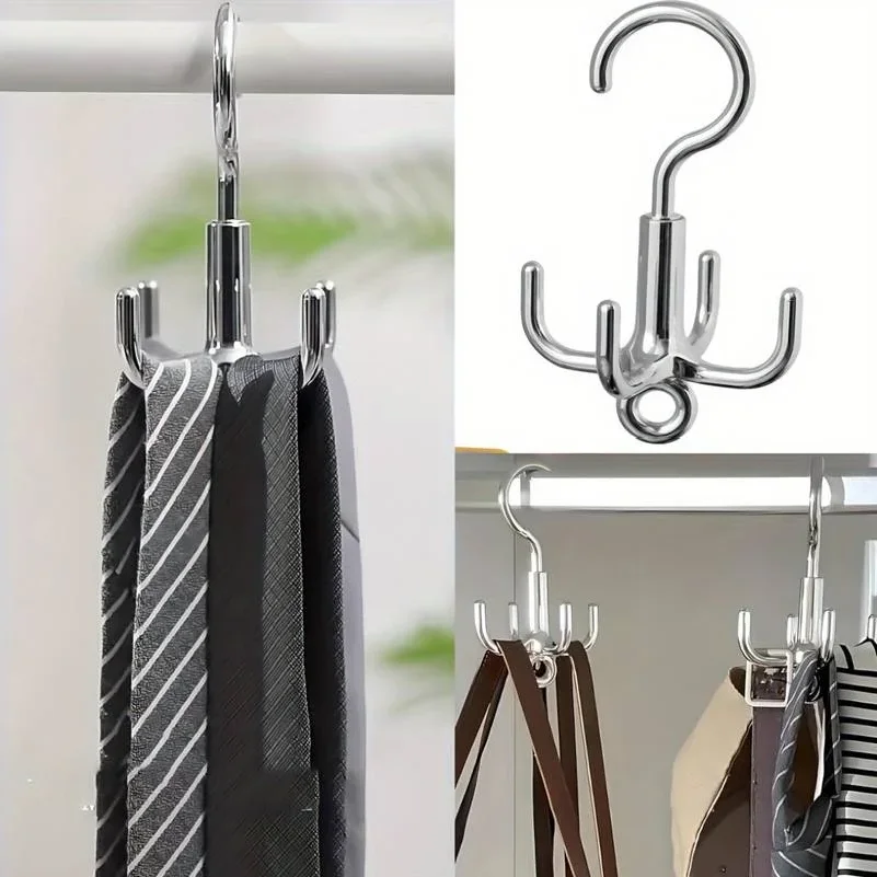 2pcs Multifunctional Rotating Clothes Hook Punch Free 4 Claws Rotation Coat Hanger Belt Organizer Scarf Storage Rack Wardrobe