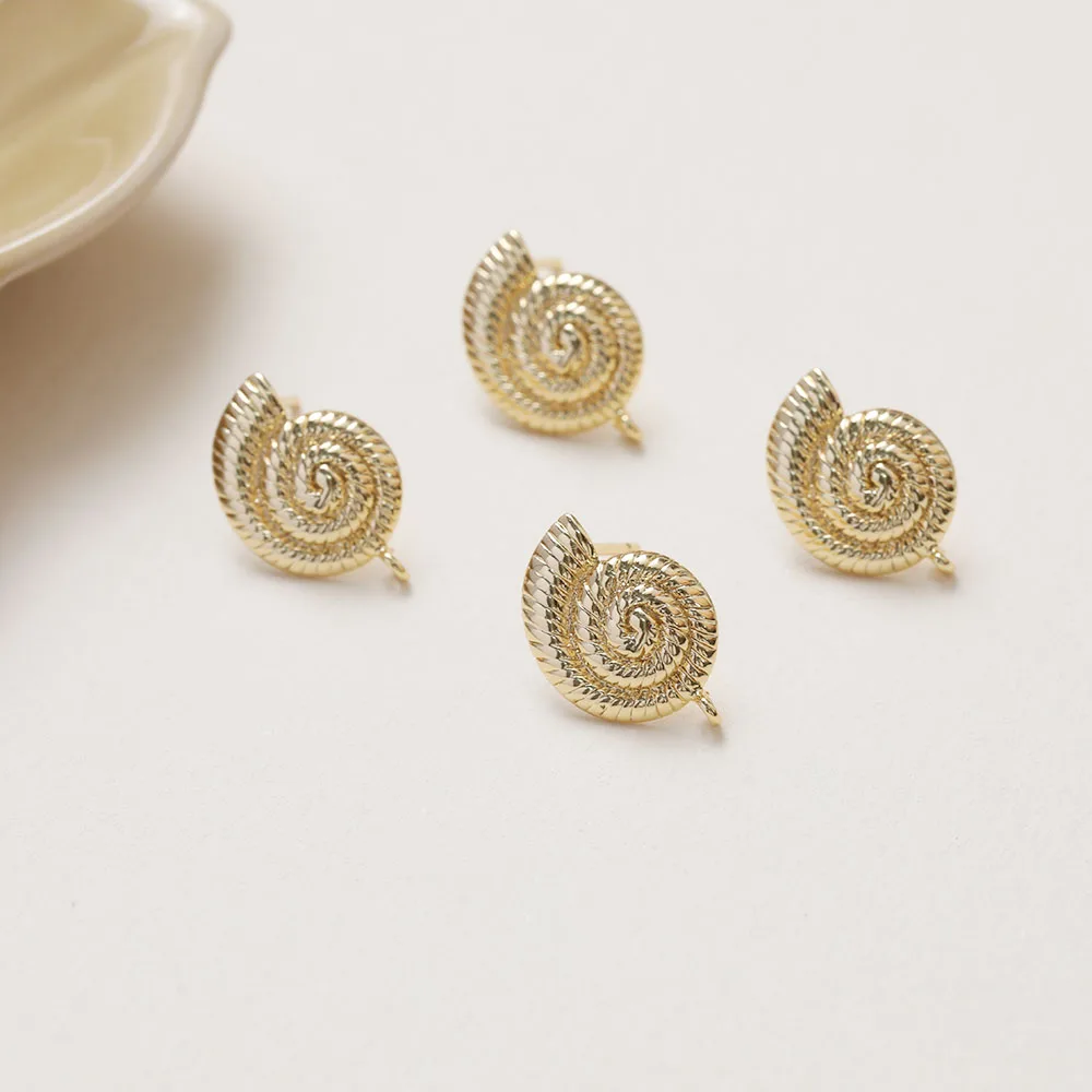 4PCS Brass Shell Conch Shaped Ear Studs 14K Gold Plated Jewelry Earrings DIY Accessories Components