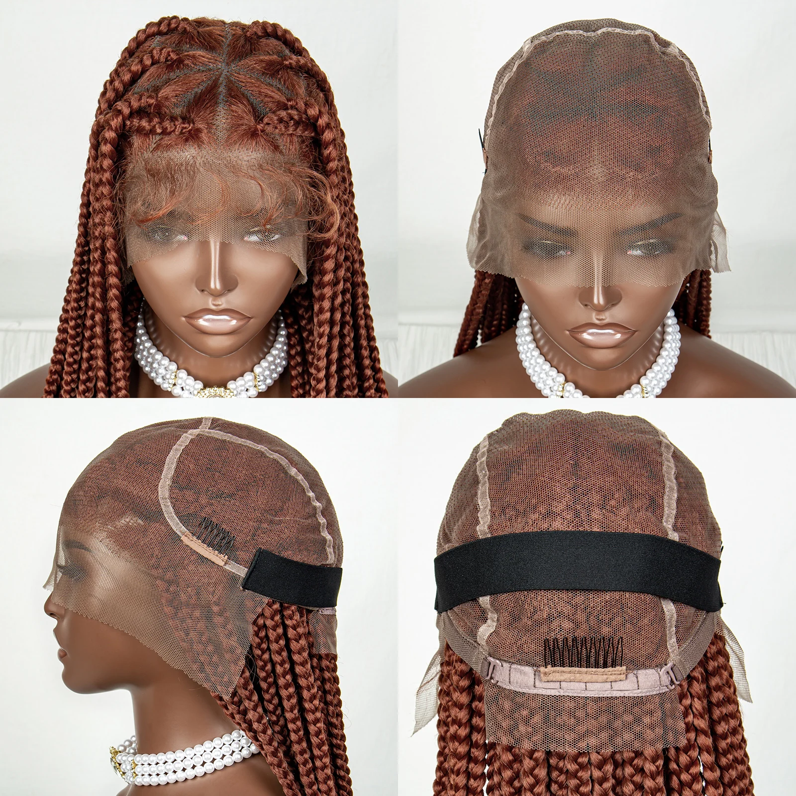 36inch 350# Ginger Orange Knotless Box Braided Wigs Synthetic Full Lace Braids Wig For Women Crochet Braids Wig with Baby Hair