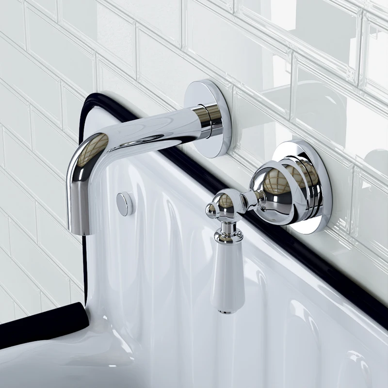 Ceramic handles Hot and cold retro recessed wall-mounted basin faucets