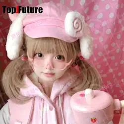 Subculture Y2K Girls Japanese Cute Ladies Octagonal Hat Plush Rabbit Ears Fish Board Pink Newspaper Hat Versatile HatSunscreen