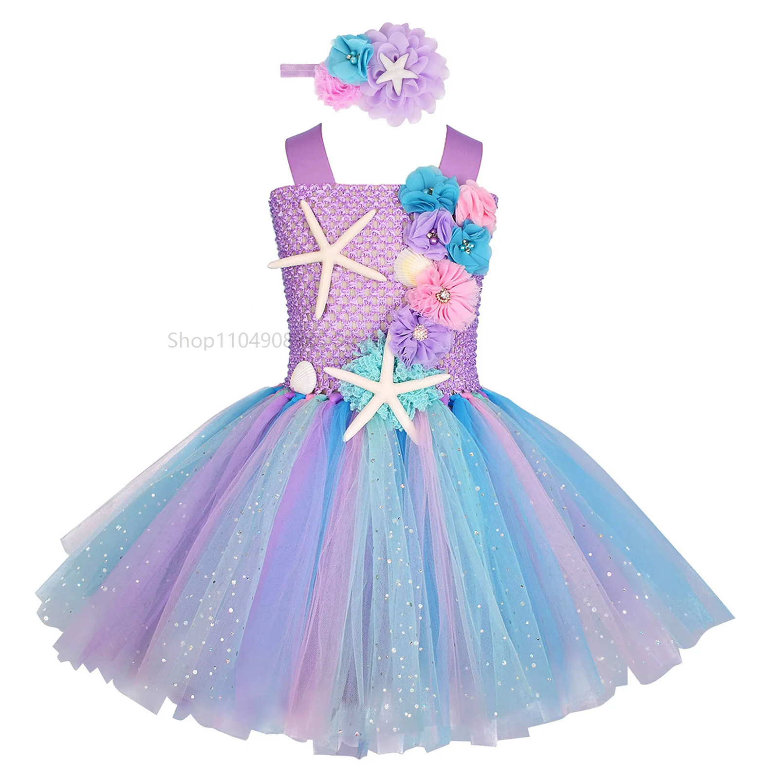 

Fish Princess Dress For Girls Children Toddler Mesh Rainbow Tutu Skirt Fish Scale Sequin Outfits Summer Party Prom Halloween