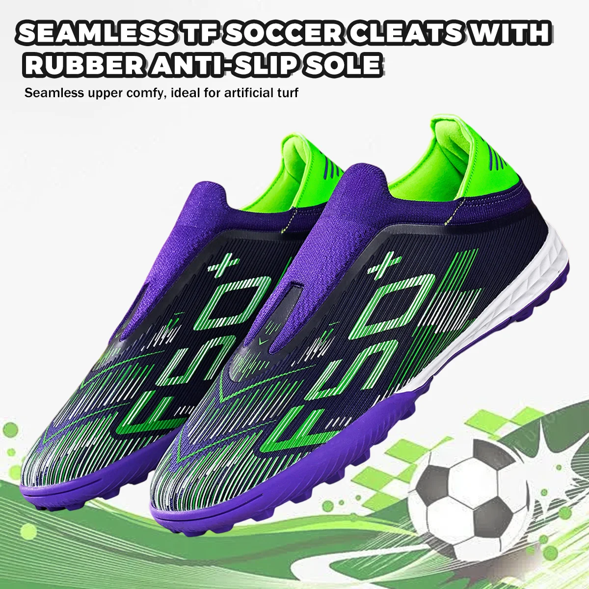 Unisex TF Soccer Cleats Anti Slip Turf Football Boots Breathable Lightweight Shoes for Adult Training Matches
