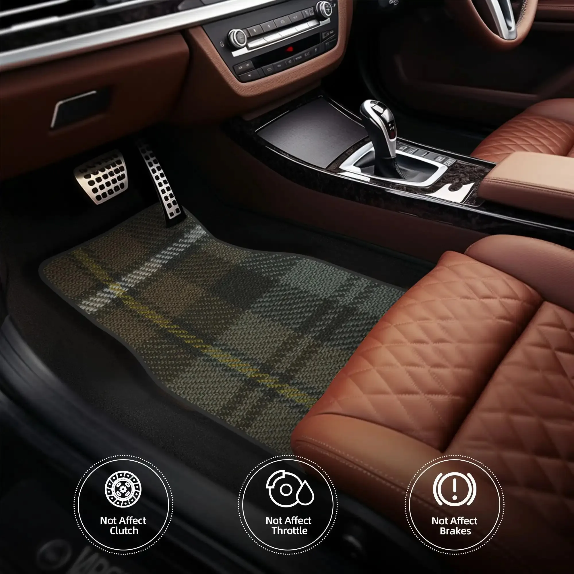 4pcs Cameron Agiler Style Aged Scottish Plaid Car Floor Mats | Universal Fit, Fashionable Brown And Black Pattern, Perfect Gift