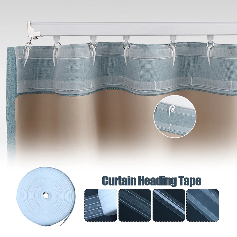10/20M Transparent Curtain Heading Tape With Rod Pocket For DIY Pleated Folds Pull Ribbon Nylon Curtain Installation Home Decor